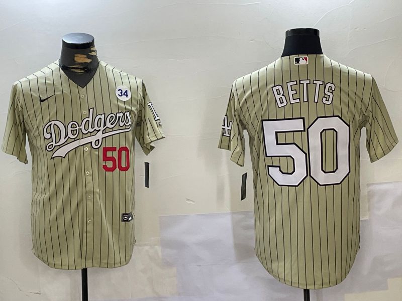 Men Los Angeles Dodgers #50 Betts Green Stripe Game 2024 Nike MLB Jersey style 2->los angeles dodgers->MLB Jersey